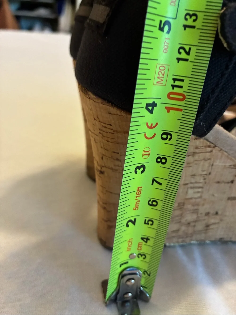 Toms Black Cork Wedge Sandals with Ankle Buckle